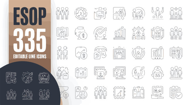 335 Editable Line Icons for ESOP Business Concepts and Teamwork Keywords: ESOP, business, icons, line art, editable, set, collection