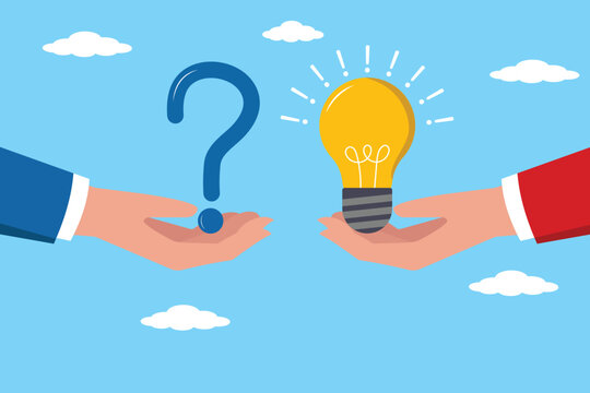 Question and answer,  business solution or solving problem, support idea concept, hand holding light bulb and quetion. FAQ concept, businessman hand holding question mark with other reply with light.