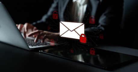 Concept of email security and cybersecurity for confidential communication. Message encryption...