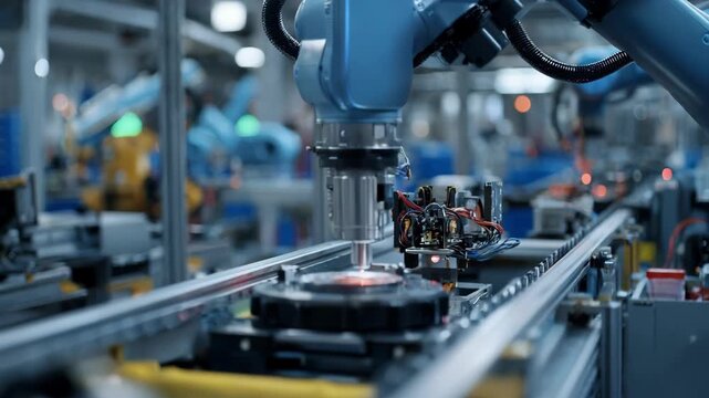 Medium shot of AI system performing realtime quality inspection on a manufacturing line detecting defects with machine learning algorithms for immediate corrections.