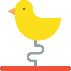 Yellow Bird Toy with Spring on Red Base and Transparent Background