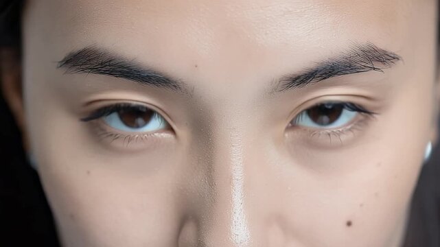 Intense gaze of human eyes, close-up on natural skin texture and facial details.