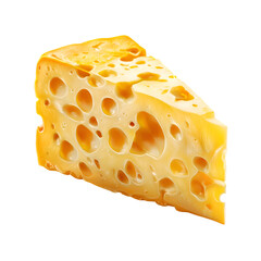A wedge of swiss cheese with prominent holes against a black background