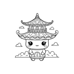 Kawaii Pagoda Coloring Page