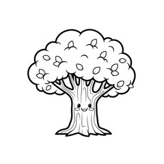 Kawaii Tree Coloring Page