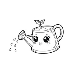 Simple Kawaii Watering Can Mascot Vector