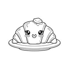 Simple Smiling Croissant with a Happy Face Line Drawing