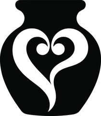 Obraz premium Black vase with a white heart silhouette icon on a clean background