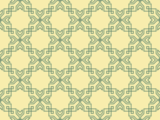 Intricate repeating arabesque lattice pattern with geometric star shapes for classic design