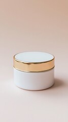 Elegant white ceramic round container with a delicate gold trim perfect for storing small precious items or as a decorative accent on a light wooden surface