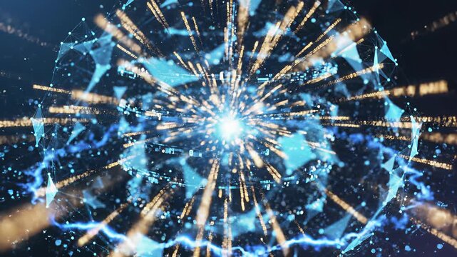 Celestial Sphere with Starburst Filling the Cosmic Void, Inspiring Concepts of Innovation and Exploration in 4K UHD, Perfect for Backgrounds or Presentations about Astronomy, Technology.