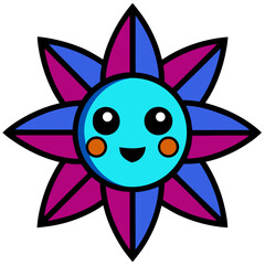 Cheerful flower character radiating positive energy, perfect for children's designs, educational materials, and vibrant branding with a playful feel