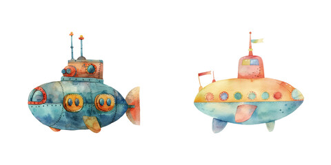 submarine watercolor vector illustration