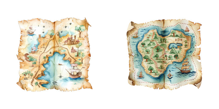 treasure map watercolor vector illustration