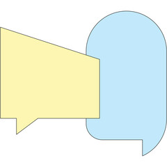 Two Speech Bubbles Interacting One Yellow and One Light Blue with Black Outline on a White Background Representing Conversation Dialogue and Communication
