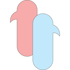 Two abstract rounded shapes one salmon pink and one sky blue overlapping with sharp points on a white background clean design minimal illustration