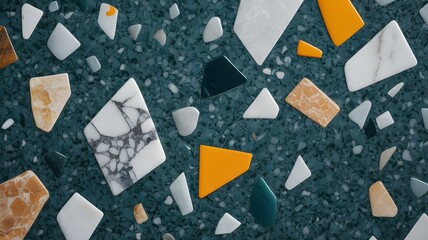 Abstract Terrazzo Pattern with Geometric Shapes and Marble Inclusions background texture