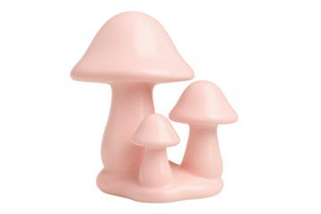 Pink cartoon mushrooms group with transparent background
