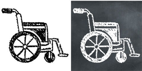 Chalk hand-drawn wheelchair vector. Ideal for accessibility, disability, and medical transport themes. This graphic symbolizes mobility, patient care, and special assistance services. Perfect for sign