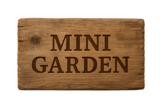 Rustic carved wooden mini garden sign with engraved text