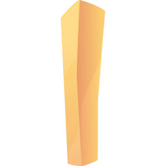 Tall geometric abstract golden yellow structure with twisted layers and a transparent background