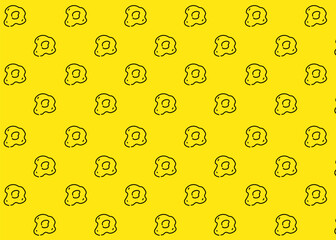 Seamless pattern of fried eggs in doodle line art style, black and yellow minimalist design. Perfect for backgrounds, fabric design, breakfast-themed projects, or food packaging.