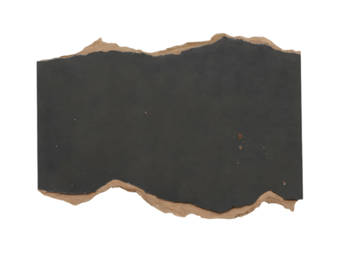 Dark gray ripped paper element with rough torn edges and visible brown backing isolated on a transparent background - Powered by Adobe