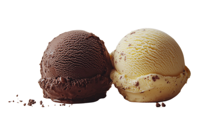 Delicious chocolate and vanilla ice cream scoops side by side create joyful dessert