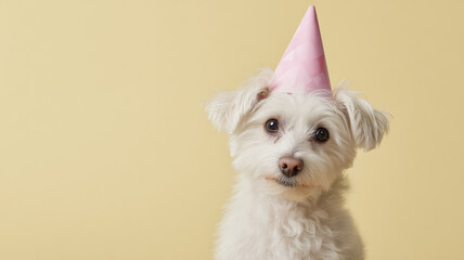 Dog wearing a party hat shows joy and celebration for special moments in life