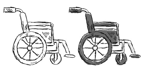 Fototapeta premium Grunge sketch hand-drawn wheelchair vector. Ideal for accessibility, disability, and medical transport themes. This graphic symbolizes mobility, patient care, and special assistance services.