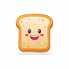Adorable cartoon slice of bread with a happy expression on white background