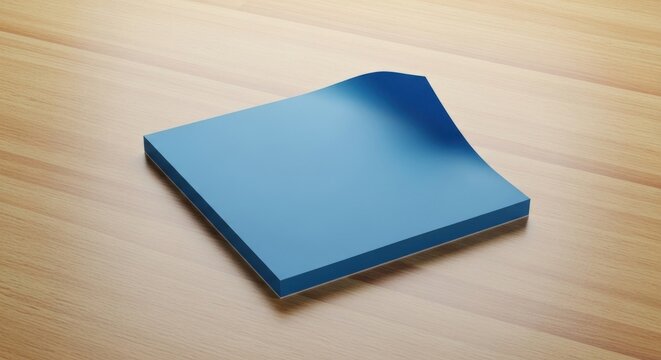 Blue sticky notes sit neatly stacked on a light wooden desk, ready for reminders and brainstorming in a calm workspace.