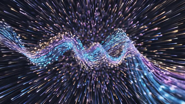 Abstract Starburst Energizes Fiber Optic Connections Between Ideas, People, or Machines in High Speed Data Transfer Applications, Perfect for 4K UHD Backgrounds or Presentation Overlays.
