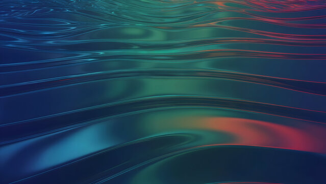 Liquid chrome abstract background featuring deep undulating waves and iridescent teal and magenta light reflections.