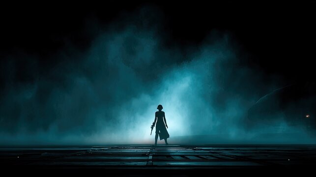 Silhouette Woman In Dark Night - Powered by Adobe