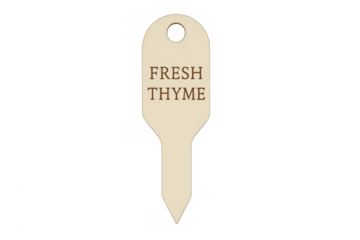 Wooden plant marker for fresh thyme herb garden