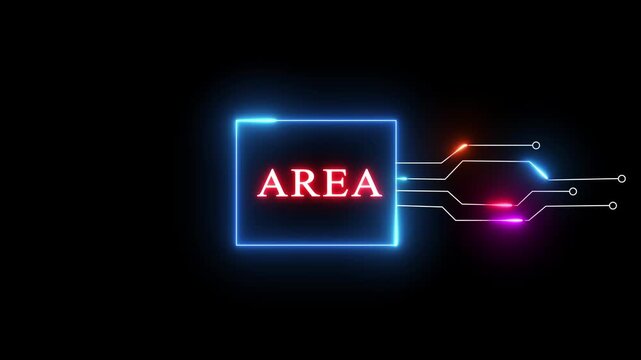Neon Area- text animation on black background. Glowing neon text. Neon text letter animation.