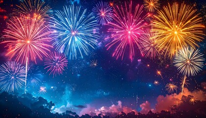 Fototapeta premium Colorful fireworks illuminating the night sky with dazzling explosions of light