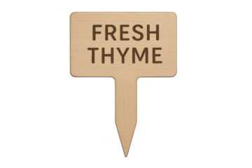Wooden plant marker displaying fresh thyme label