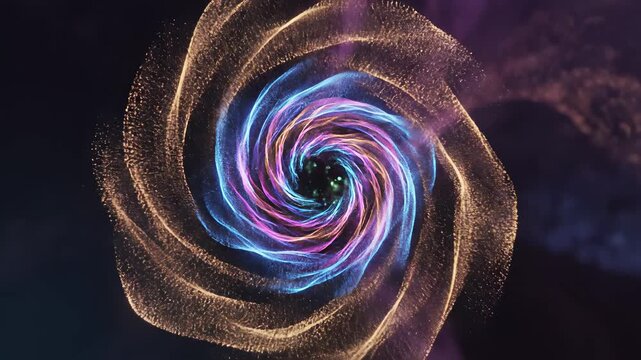 Colorful abstract light swirls mesmerizingly on dark background, capturing dynamic energy and limitless possibility for futuristic technological advancements in 4K UHD video. - Powered by Adobe