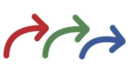 Red, green, and blue curved arrows illustrating a sequential flow, process, or three-step cycle diagram isolated on a black background.