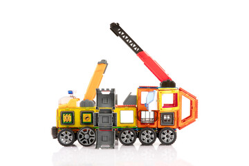 Vibrant Magnetic Toy Crane Truck Built with Colorful Building Blocks for Children