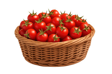 Fresh red cherry tomatoes in wicker basket