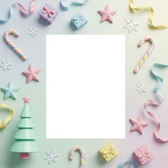 Festive Christmas tree surrounded by colorful presents candy canes ribbons and snowflakes