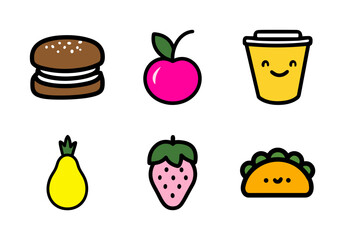 cute food pack kawaii snack vector set
