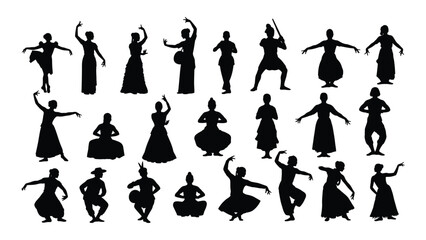 Collection of traditional dance silhouettes isolated on white background, Vector