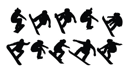 Snowboarder silhouettes collection isolated on white background, Vector