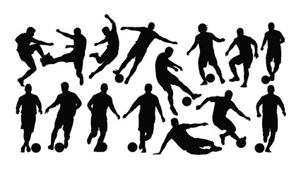Soccer player silhouettes in action isolated on white background, Vector