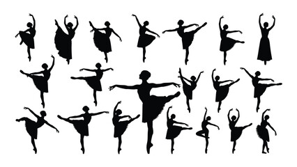 Graceful ballerina silhouettes collection isolated on white background, Vector