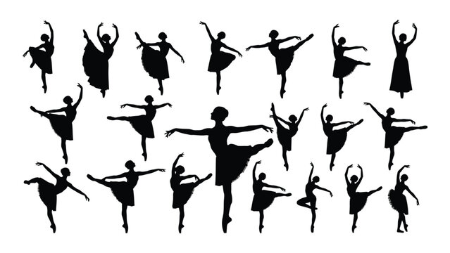 Graceful ballerina silhouettes collection isolated on white background, Vector